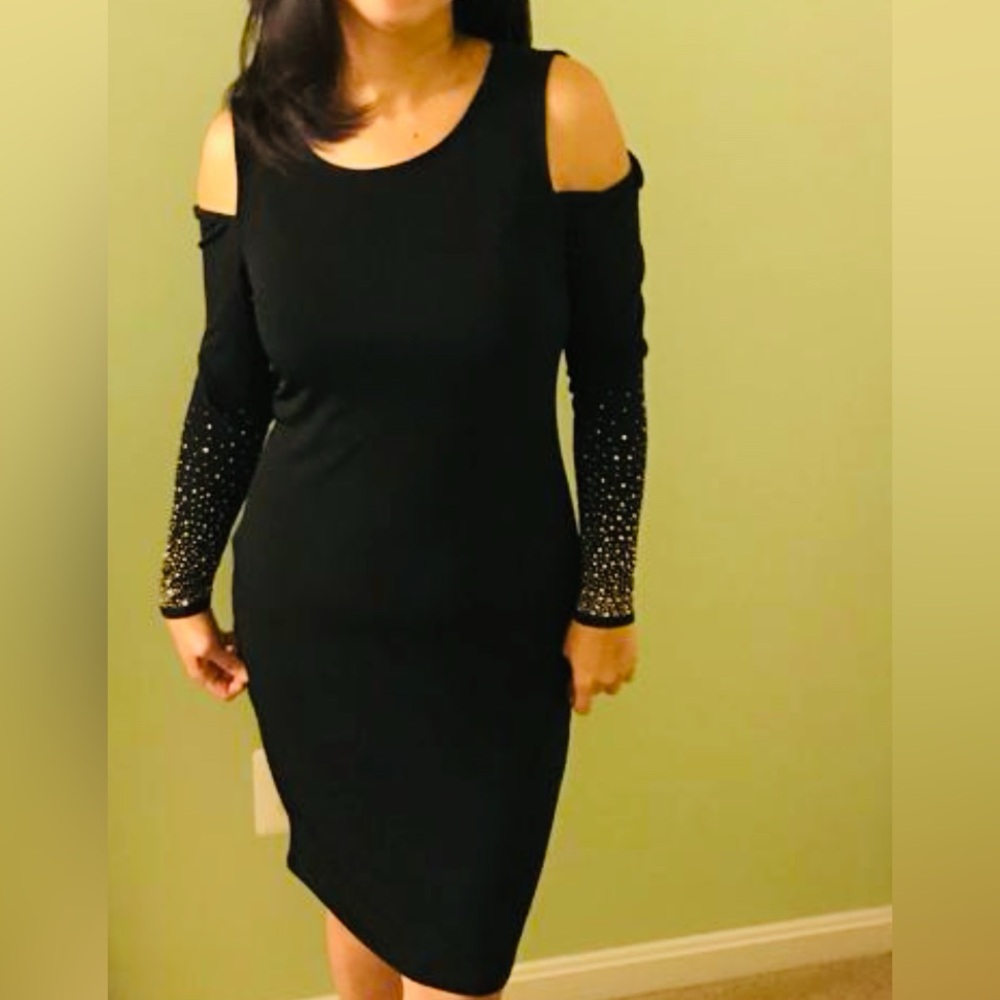 Classy Elegant Sexy Drop Shoulder Flattering Long Sleeves Black Dress